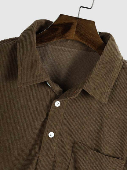 Men's Corduroy Half Button Short Sleeve POLO