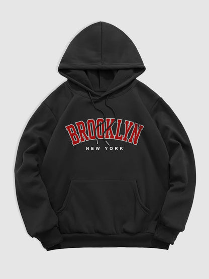 Men's "BROOKLYN" fleece printed letter hoodie