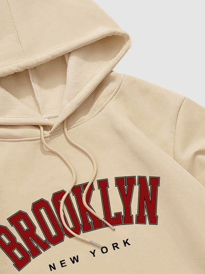 Men's "BROOKLYN" fleece printed letter hoodie