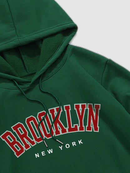 Men's "BROOKLYN" fleece printed letter hoodie