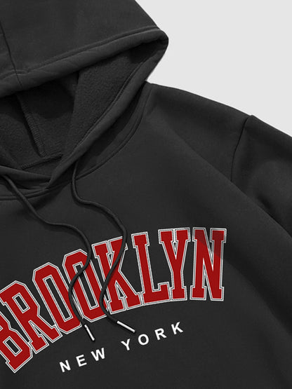 Men's "BROOKLYN" fleece printed letter hoodie