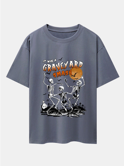 Halloween Dancing Skeleton Print Drop Shoulder Oversize T-Shirt