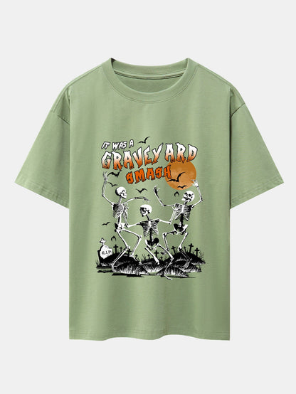 Halloween Dancing Skeleton Print Drop Shoulder Oversize T-Shirt