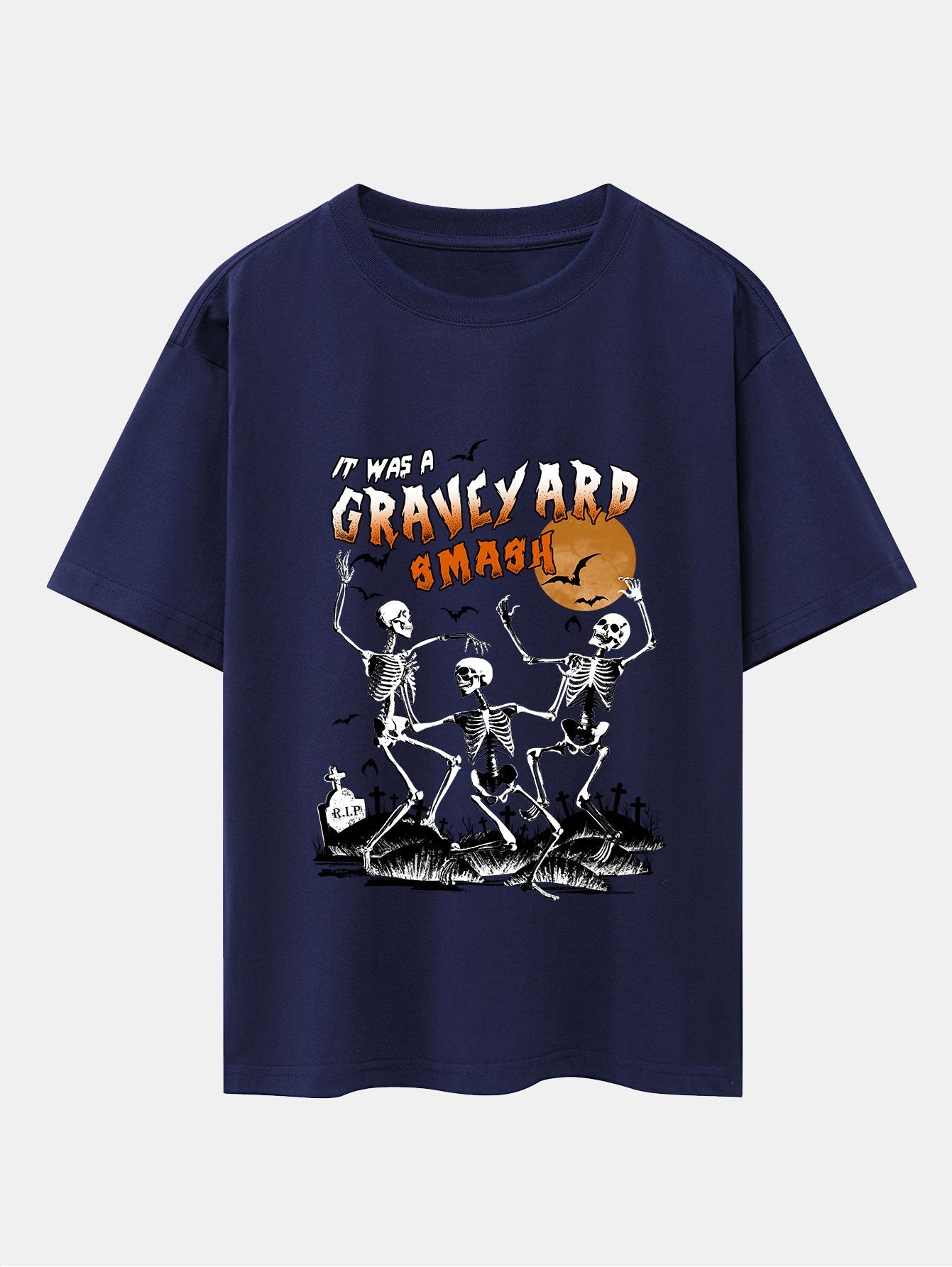 Halloween Dancing Skeleton Print Drop Shoulder Oversize T-Shirt