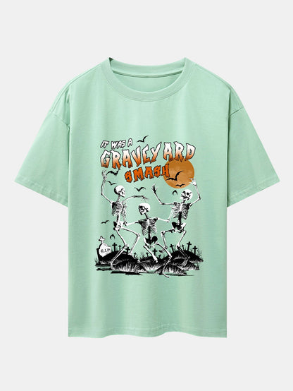 Halloween Dancing Skeleton Print Drop Shoulder Oversize T-Shirt