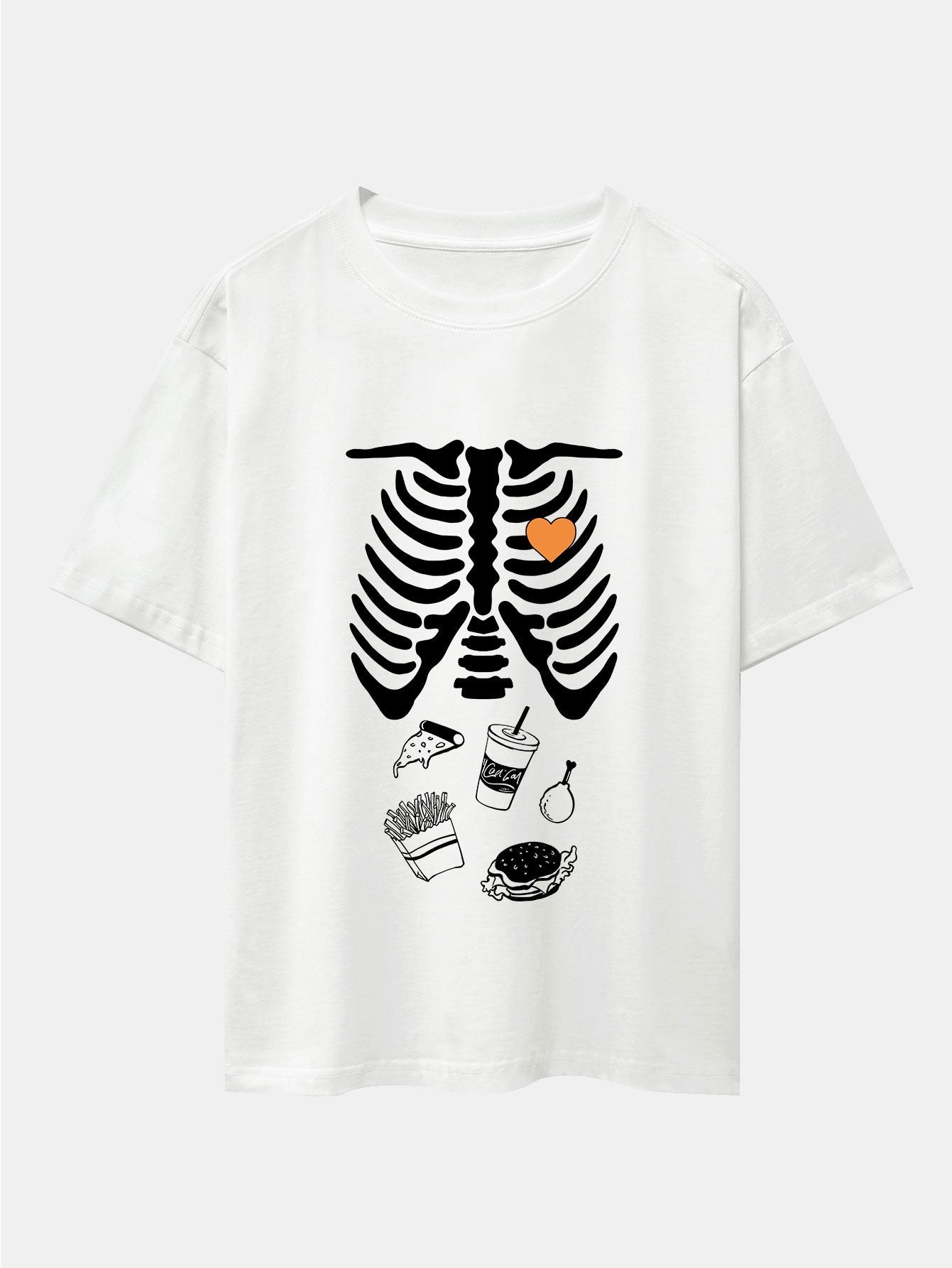 Funny Skeleton Food Print Drop Shoulder Oversize T-Shirt