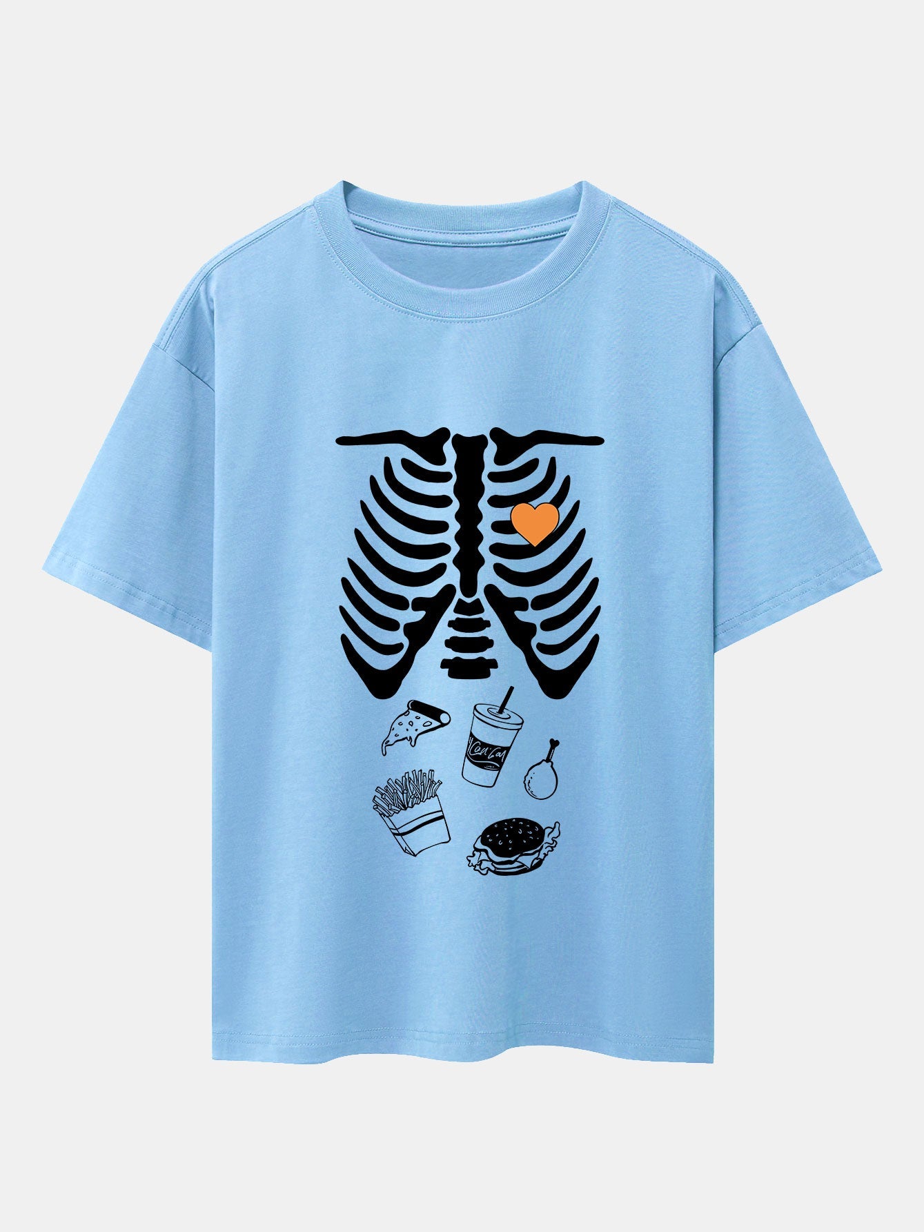 Funny Skeleton Food Print Drop Shoulder Oversize T-Shirt