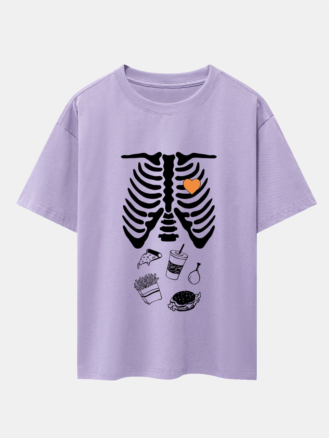 Funny Skeleton Food Print Drop Shoulder Oversize T-Shirt