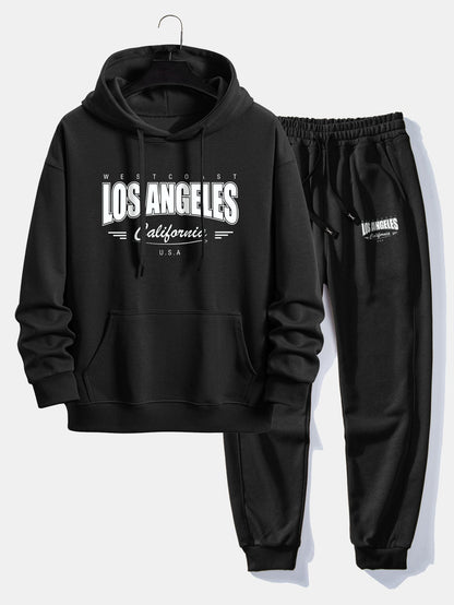 Los Angeles Print Relax Fit Hoodie & Jogging Pants Set