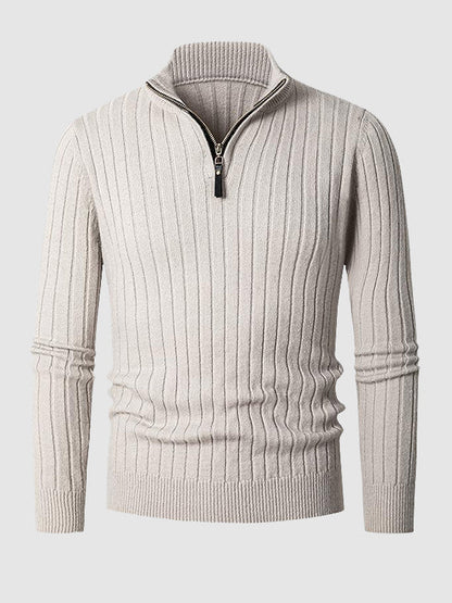 Men's Solid  Cable Casual Zip Stand Collar Sweater