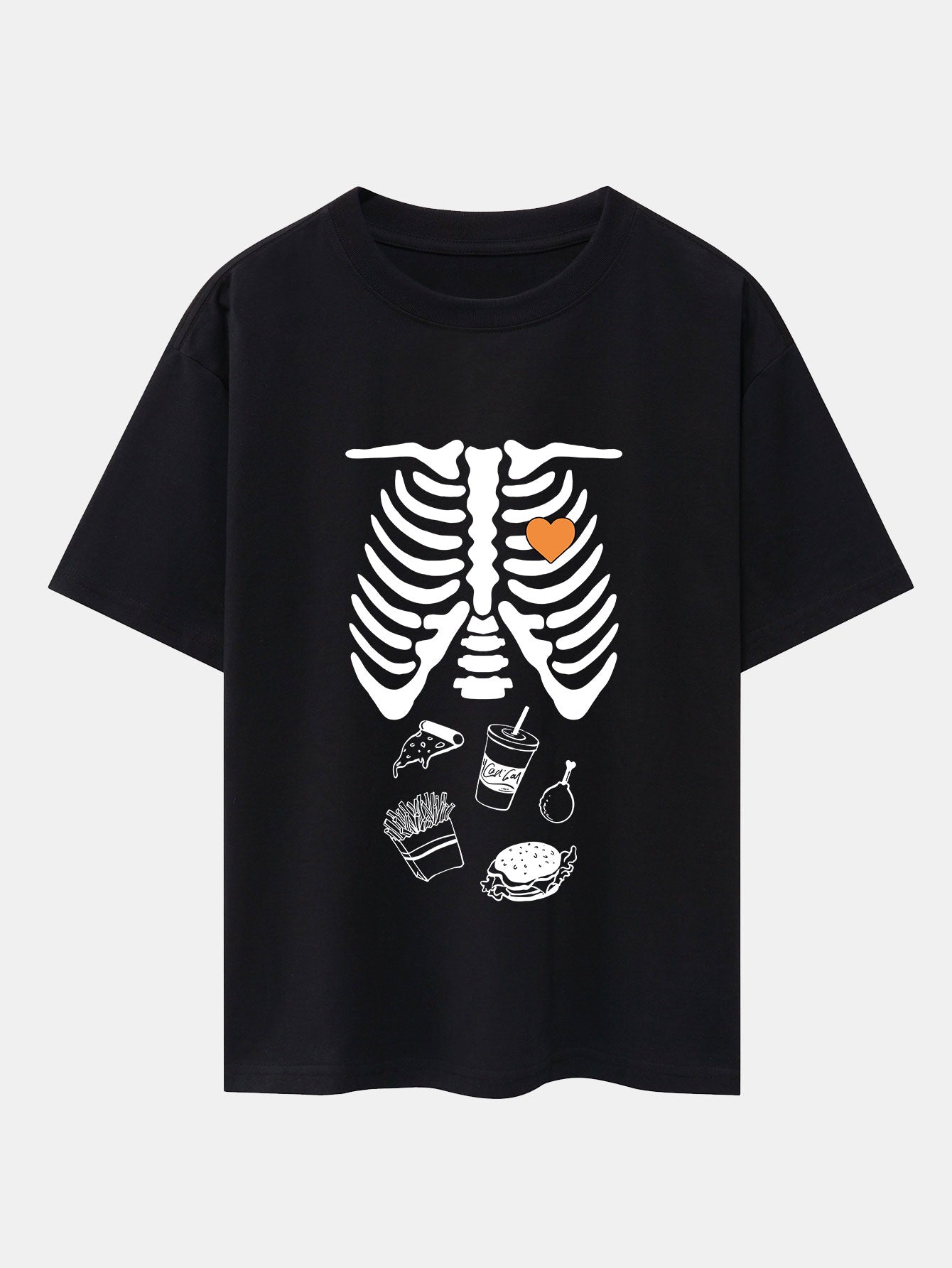 Funny Skeleton Food Print Drop Shoulder Oversize T-Shirt