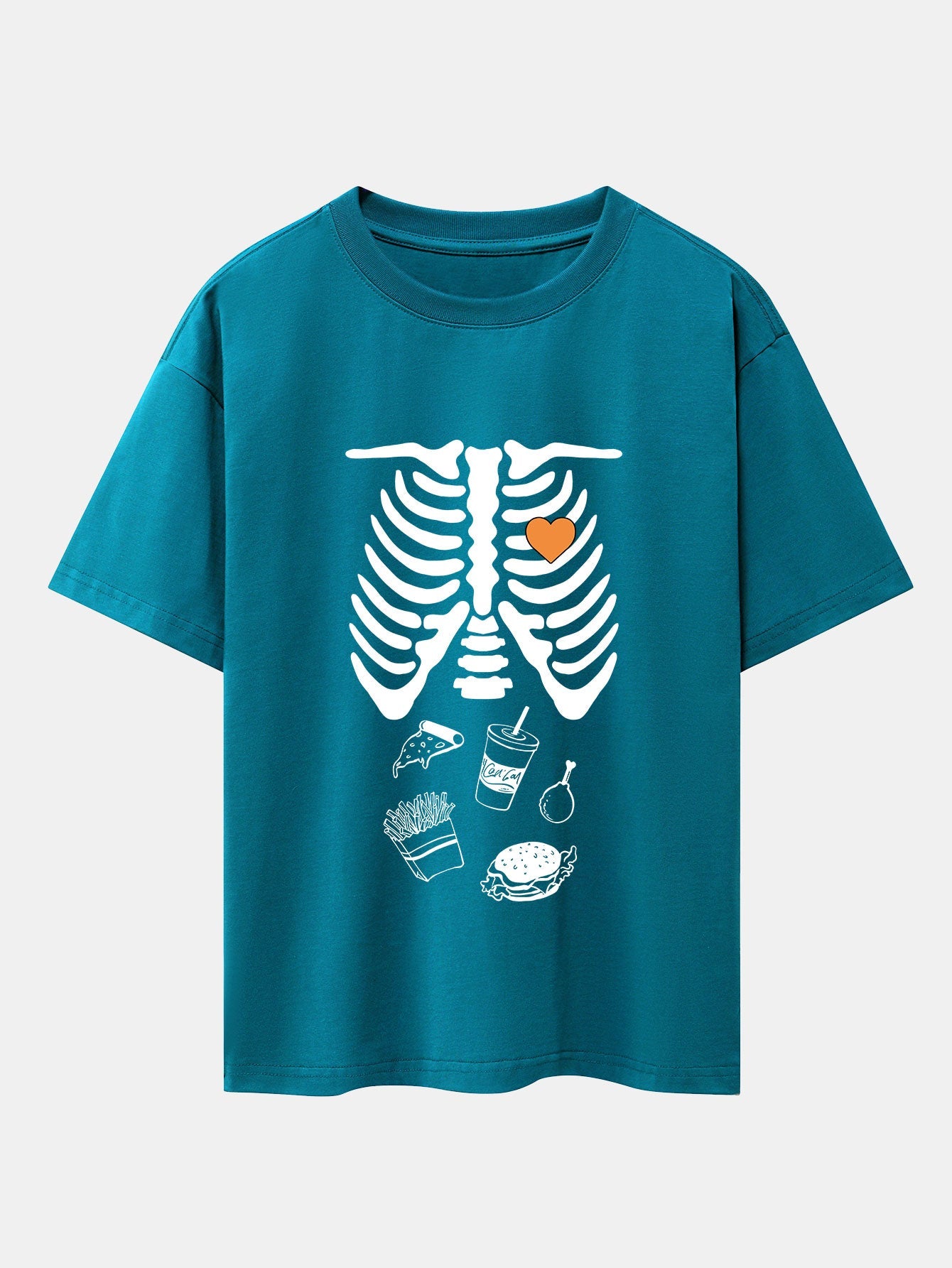 Funny Skeleton Food Print Drop Shoulder Oversize T-Shirt