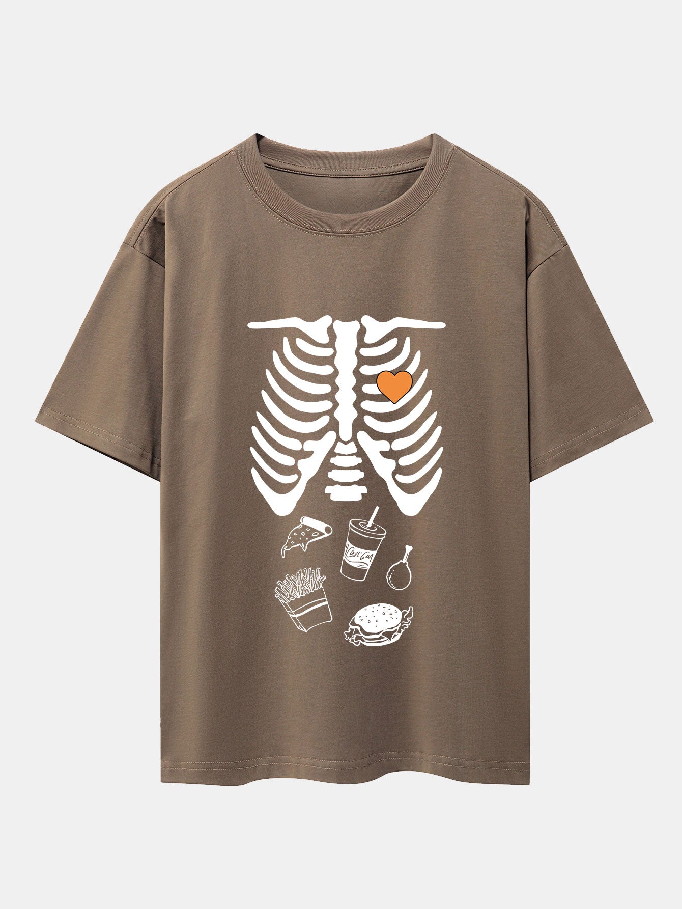 Funny Skeleton Food Print Drop Shoulder Oversize T-Shirt