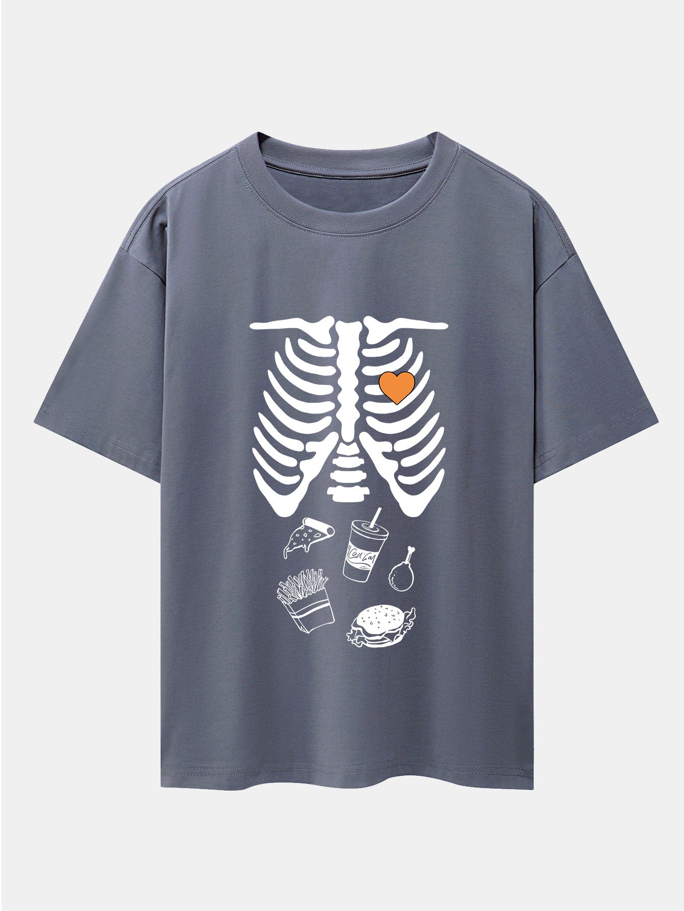 Funny Skeleton Food Print Drop Shoulder Oversize T-Shirt