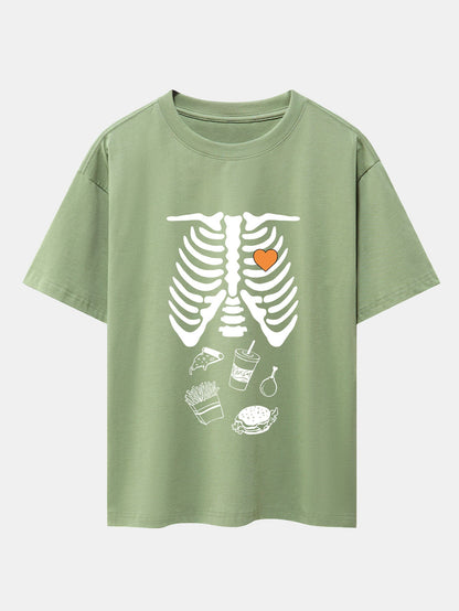 Funny Skeleton Food Print Drop Shoulder Oversize T-Shirt