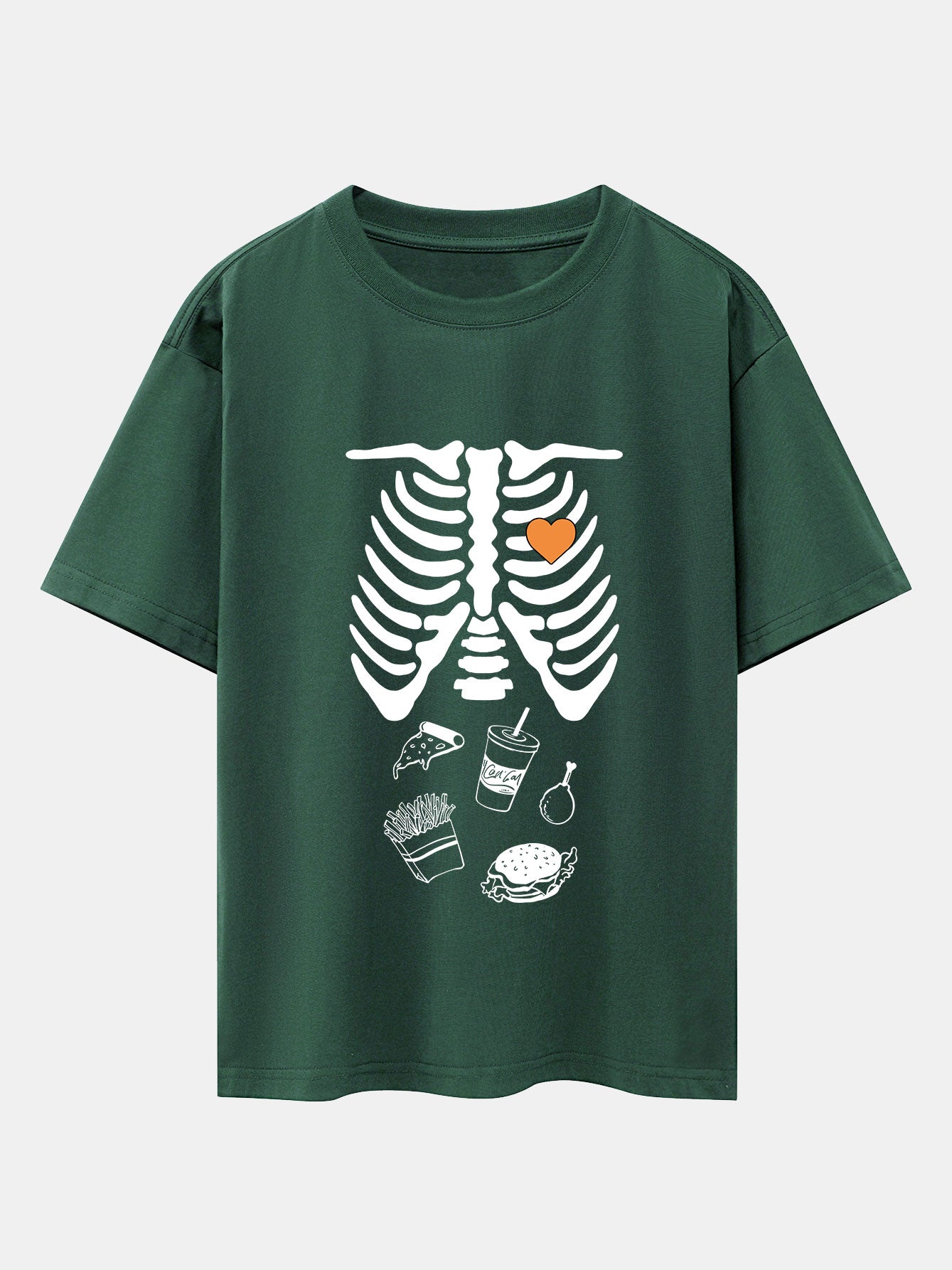 Funny Skeleton Food Print Drop Shoulder Oversize T-Shirt