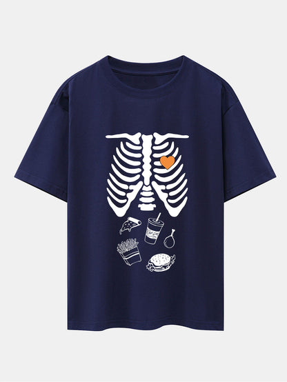 Funny Skeleton Food Print Drop Shoulder Oversize T-Shirt