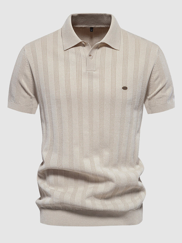 Men's solid color knitted texture casual short-sleeved POLO