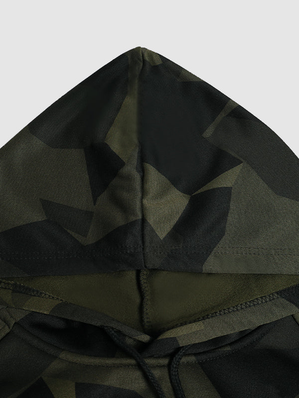 Men's hooded drawstring casual camouflage patchwork sweatshirt