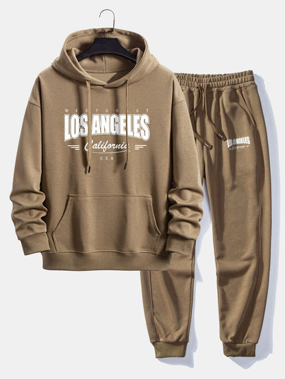 Los Angeles Print Relax Fit Hoodie & Jogging Pants Set