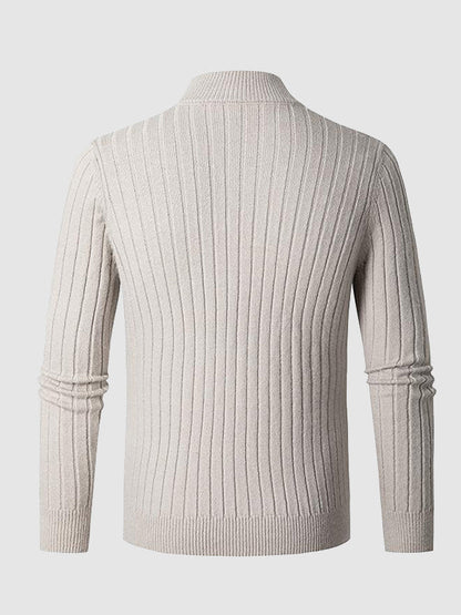 Men's Solid  Cable Casual Zip Stand Collar Sweater