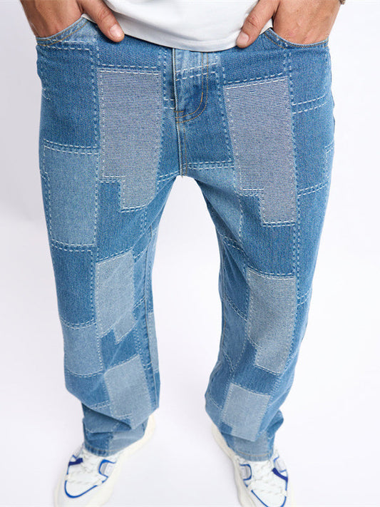 Men's Vintage Color Block  Loose Wide Leg Jeans