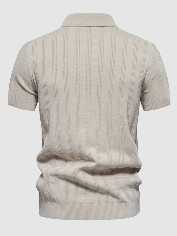 Men's solid color knitted texture casual short-sleeved POLO