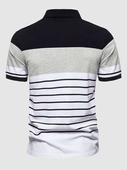 Men's knitted striped casual business lapel short sleeve POLO