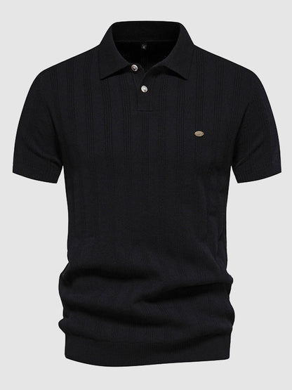 Men's solid color knitted texture casual short-sleeved POLO