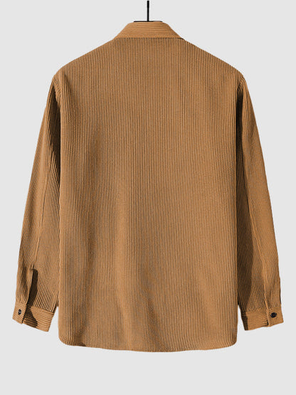 Men's Corduroy Solid Pocket Long Sleeve Shirt