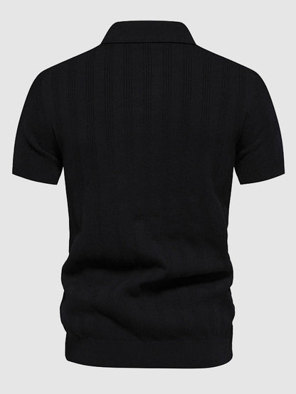 Men's solid color knitted texture casual short-sleeved POLO