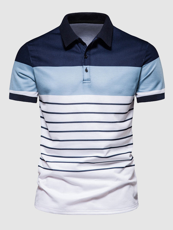 Men's knitted striped casual business lapel short sleeve POLO