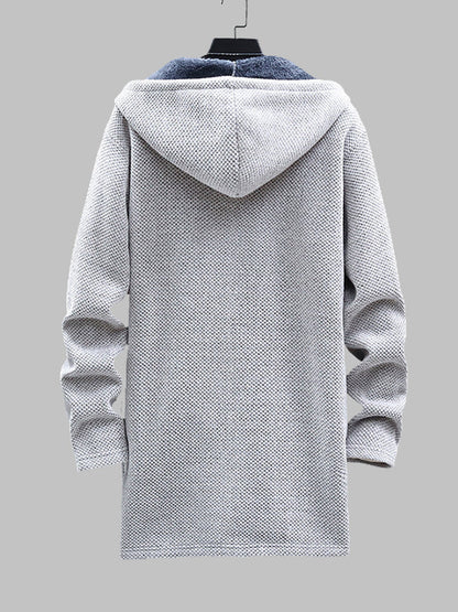 Men's Fleece-lined thickened knitted zipper Long  hooded jacket