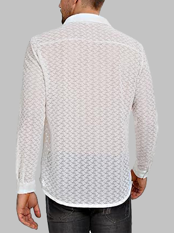 Men's Sexy Geometric Lace Hollow Long Sleeve Shirt