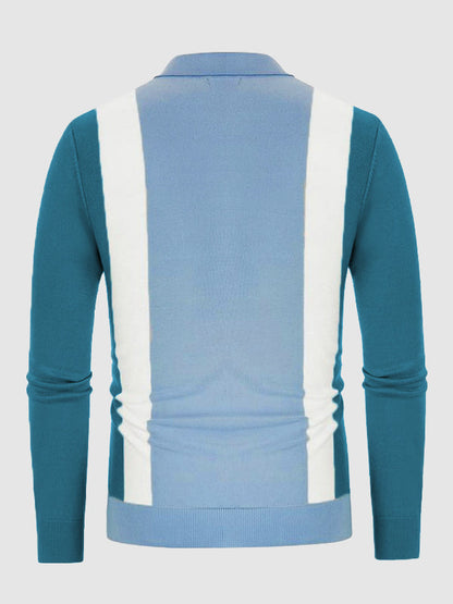 Men's vertical striped color-blocked business casual sweater