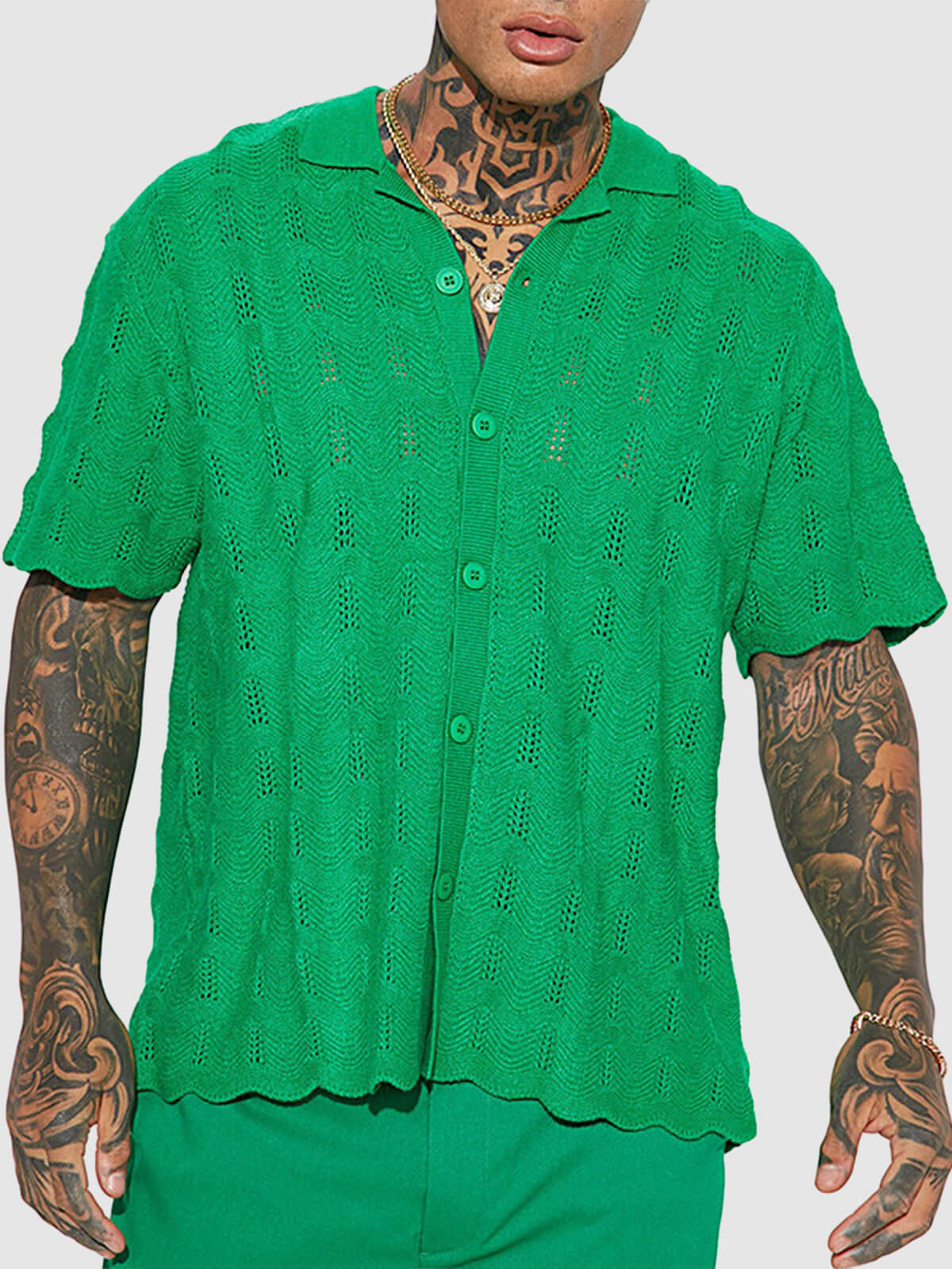 Men's Street Style Sexy Knit Short Sleeve crochet Shirt