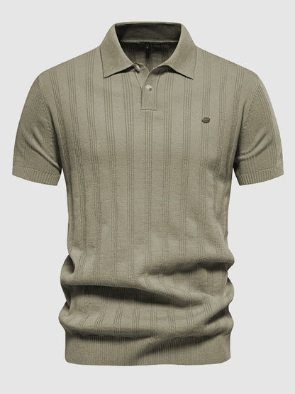 Men's solid color knitted texture casual short-sleeved POLO