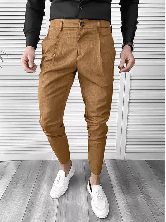 Men's Solid Color Zipper Fly Casual Pants