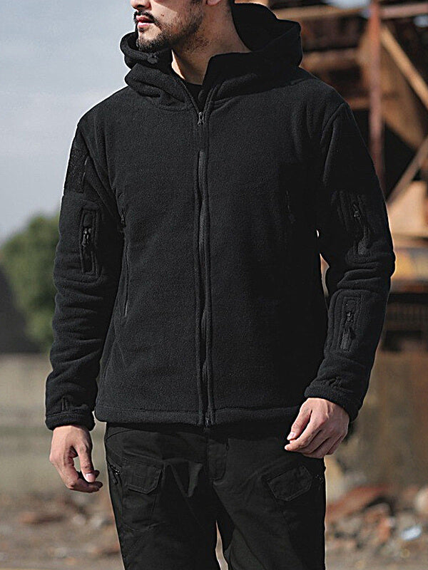 Men's Thermal Fleece Pocket Hooded Zip Jacket