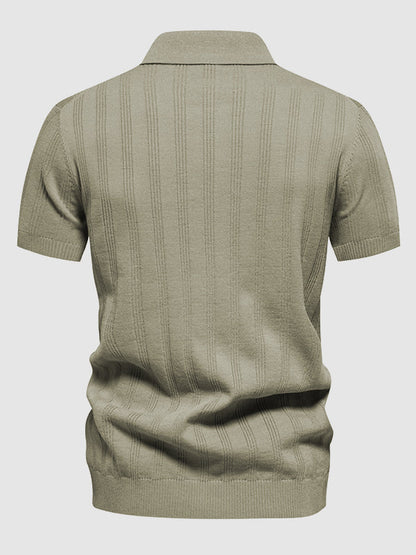 Men's solid color knitted texture casual short-sleeved POLO