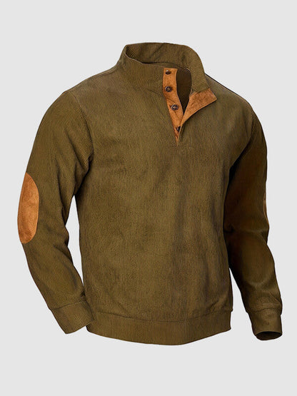 Men's retro corduroy patchwork casual stand collar sweatshirt