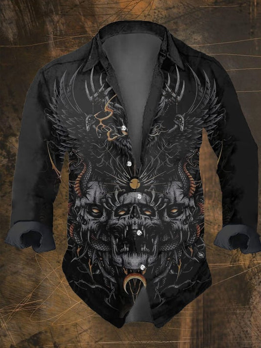 Men's Vintage Ethnic Viking Print Long Sleeve Shirt