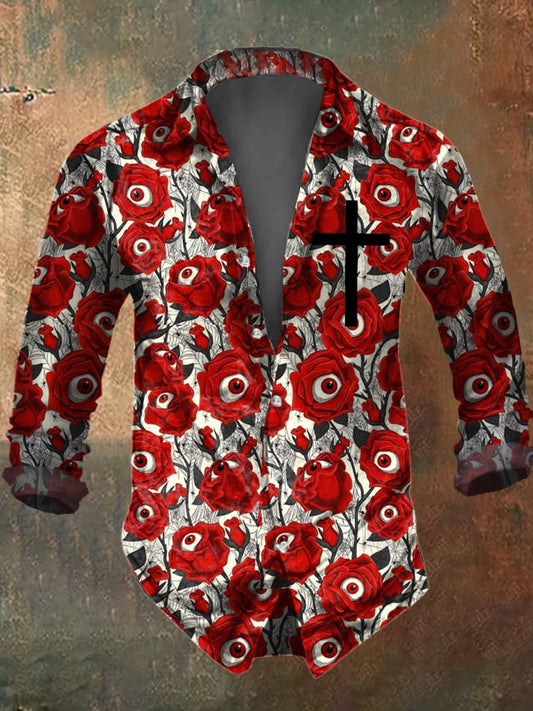 Men's Bloody Rose Print Long Sleeve Shirt