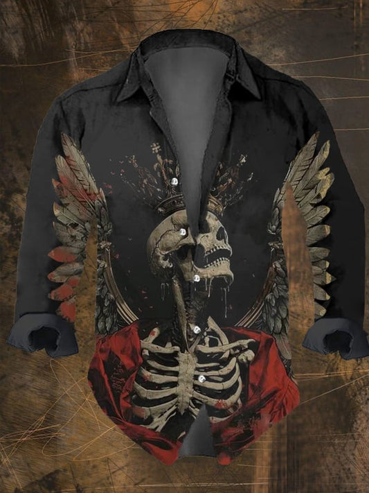 Men's Vintage Dark Skull Print Long Sleeve Shirt