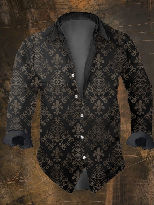 Men's Vintage Dark Skull Print Long Sleeve Shirt