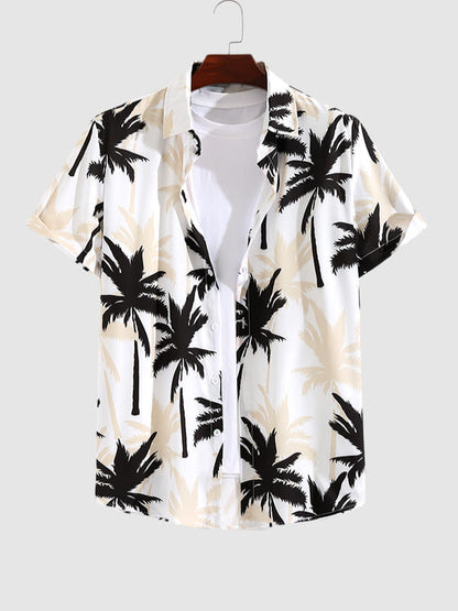 Men's Tropical Print Hawaiian Coconut Casual Short Sleeve Shirt