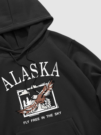 Men's Fleece-Lined Eagle Print Hoodie