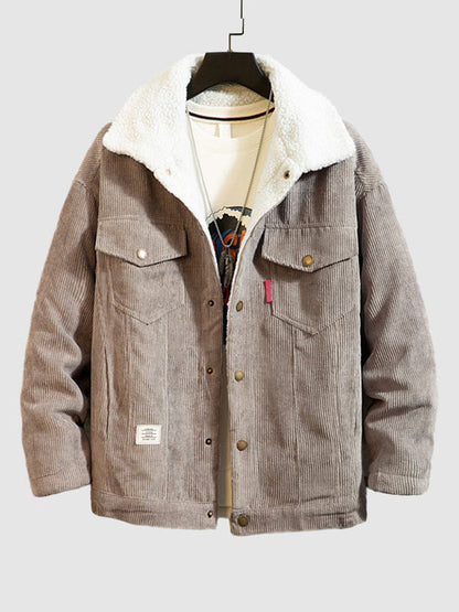 Men's Double Pocket Corduroy Fleece-lined Casual Jacket