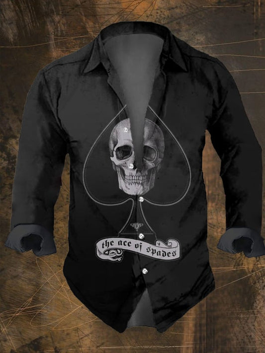 Men's Vintage Dark Skull Print Long Sleeve Shirt