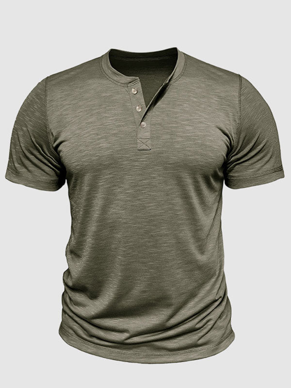 Men's solid color casual henley short-sleeved polo